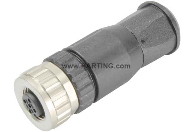 Đầu nối cáp tín hiệu tròn M12 ,7,5A ,4 chân,kết nối bằng vít,loại đực,Cáp vào thẳng,Harting